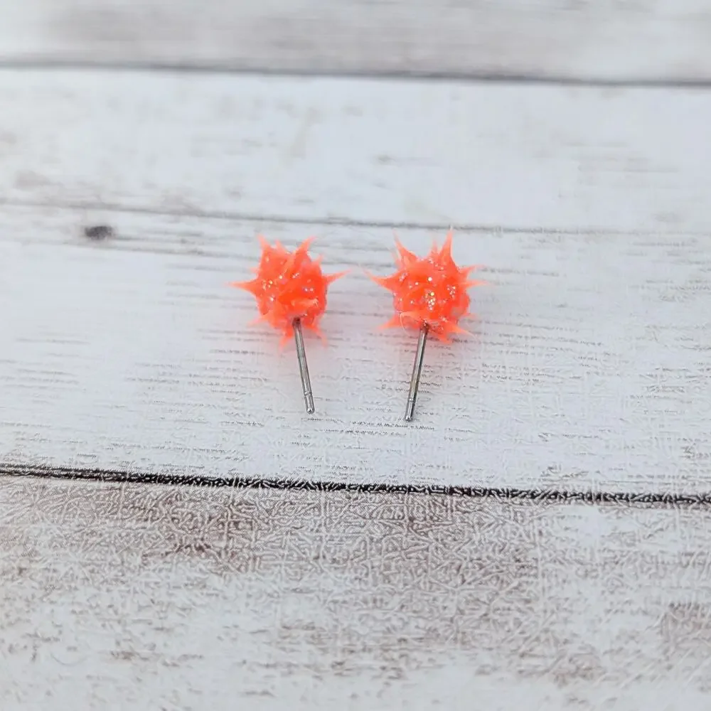 Retro Punk Stud Earrings Bright Orange - Small
